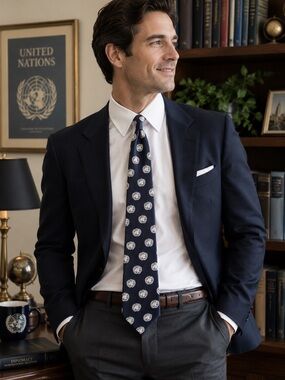 Museum Artifacts United Nations Silk Novelty Tie Navy Blue